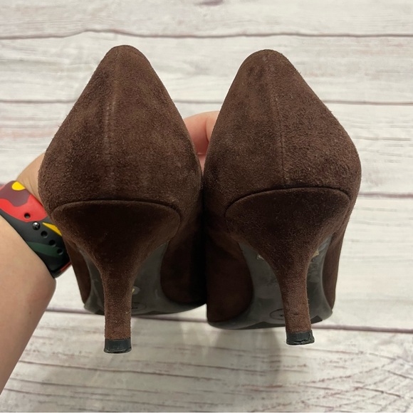 Prada Vintage Suede Chain Front Kitten Heel Brown Size 41 = US 11 - Picture 7 of 8